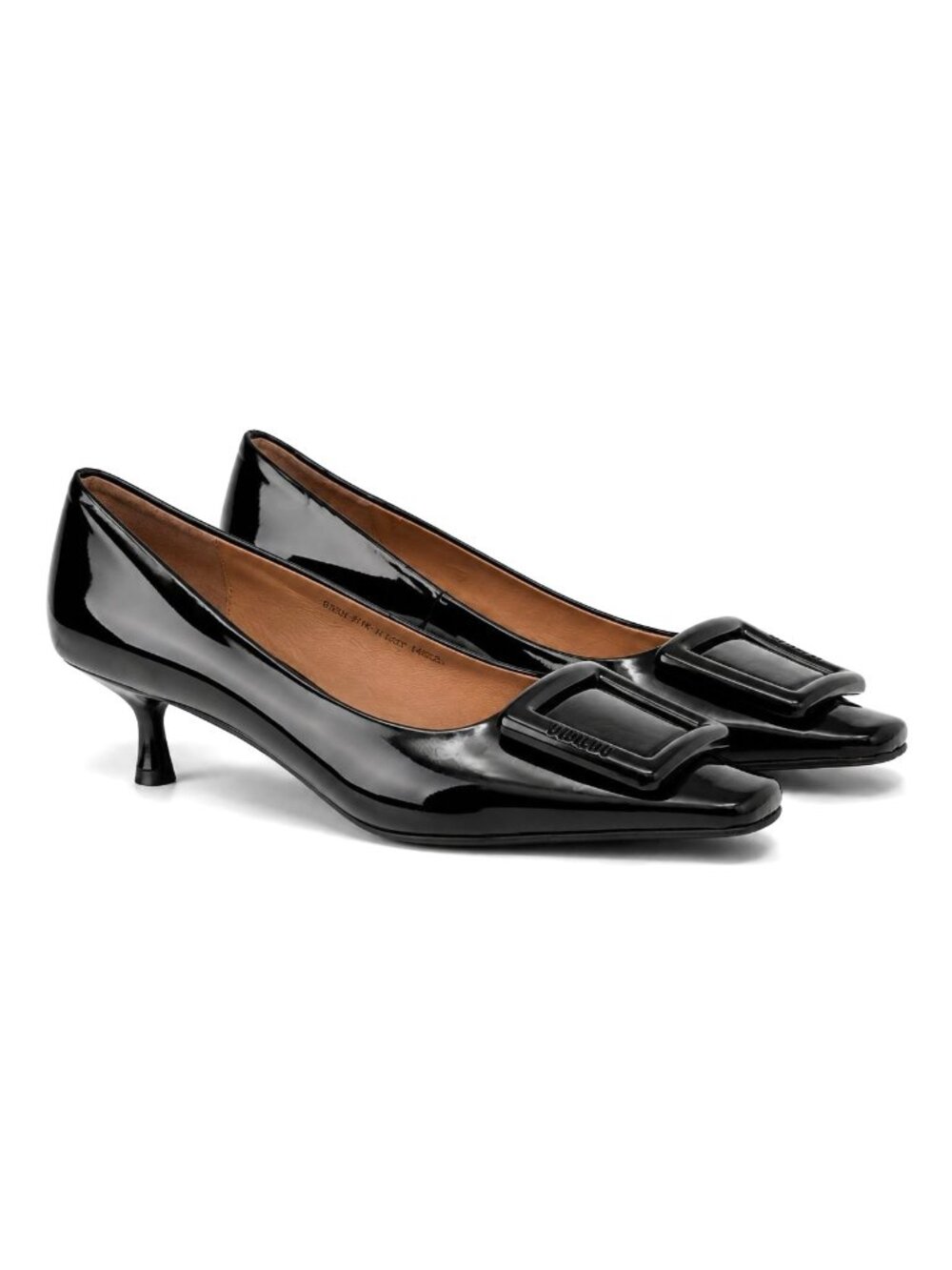 Black Patent Square Toe Buckle Kitten Heel Pumps Women EU 36 Bibi Lou Poznan